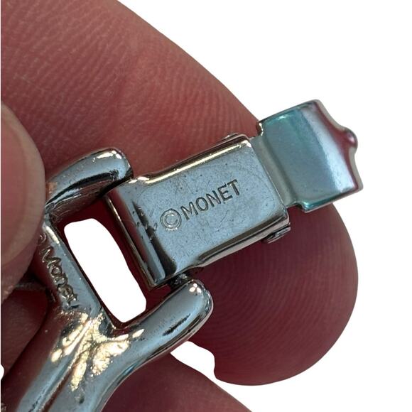 Vintage Monet chunky silver chain bracelet double links unique design 1980's - Picture 5 of 8